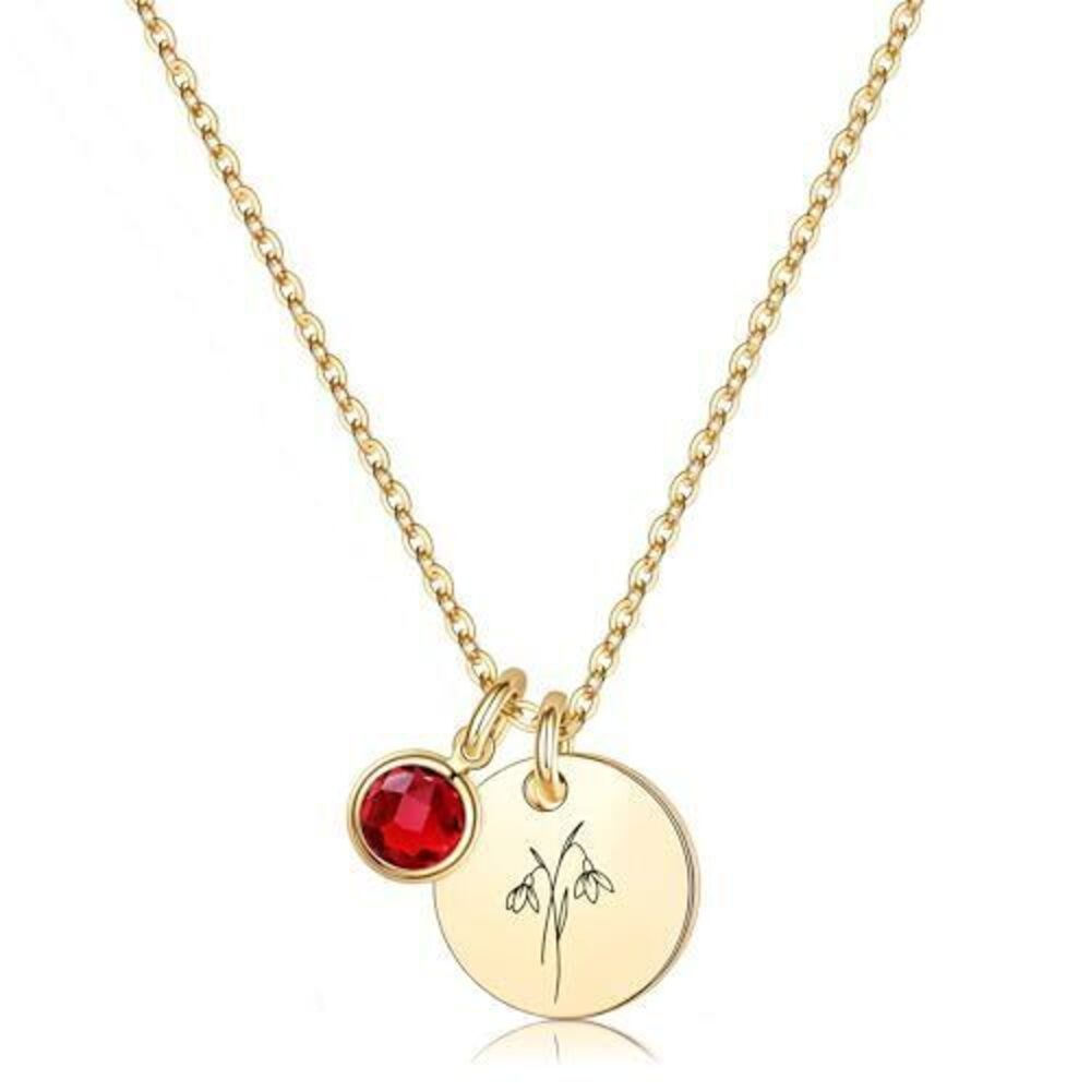 4832 Birth Flower Necklaces , 18K Gold Plated Dainty Birthstone Pendant